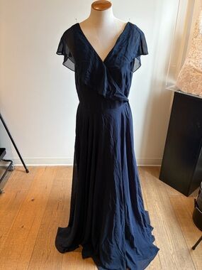 Jenny Yoo Faye Navy Blue V-Neck Maxi Dress
